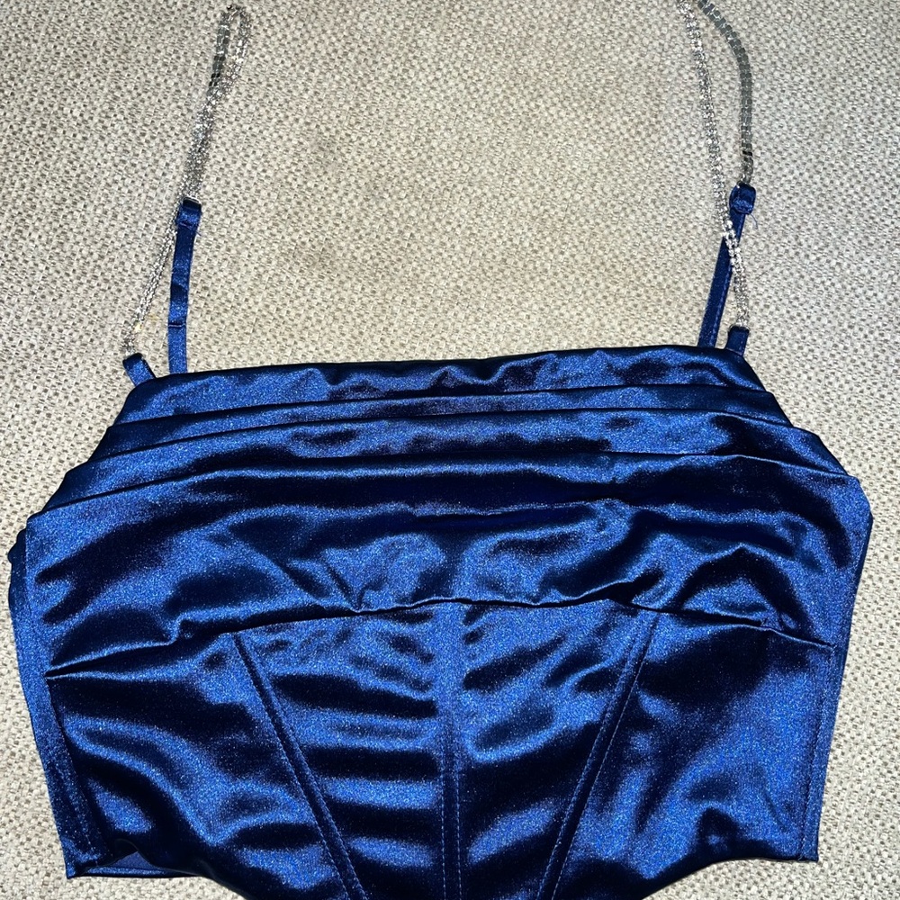 Elegant Blue Satin Bustier Top